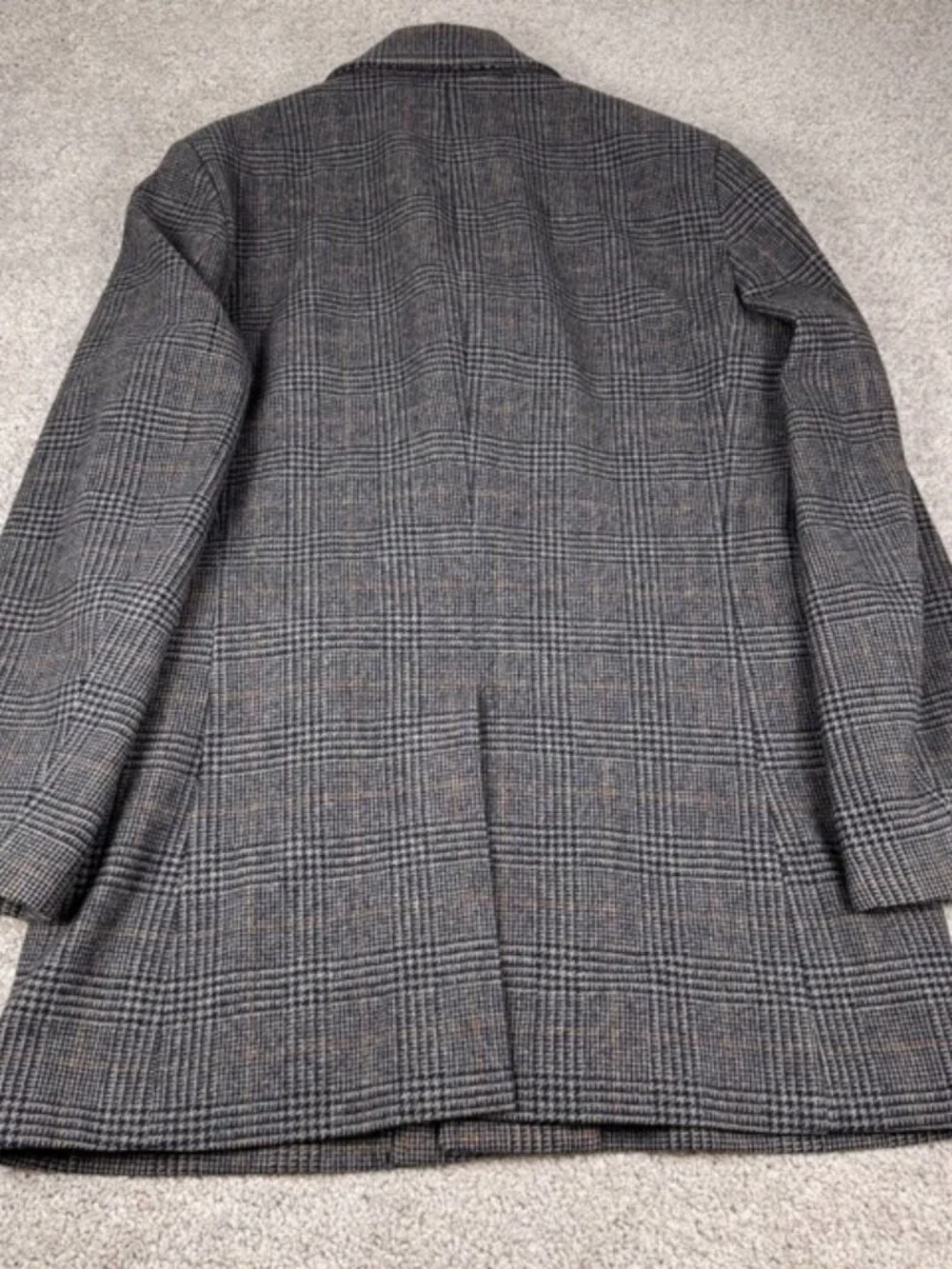 Banana Republic Men’s Wool Gray Glen Plaid Topcoat Trench Jacket Pea Coat Large